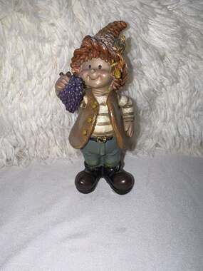 Autumn Harvest Boy Figurine with Grape Bunch
